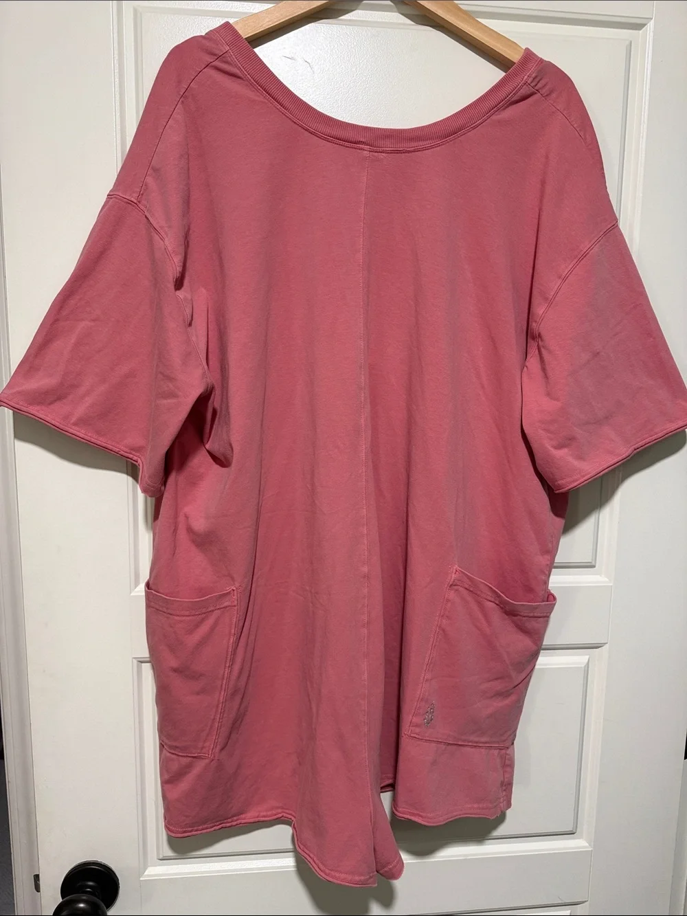 Free People hot shot Coral Pink Short Sleeve Romper size L roomy comfy